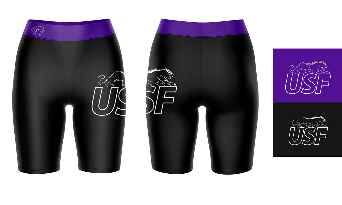 Sioux Falls Cougars USF Vive La Fete Game Day Logo on Thigh and Waistband Black and Purple Women Bike Short 9 Inseam" - Vive La Fête - Online Apparel Store