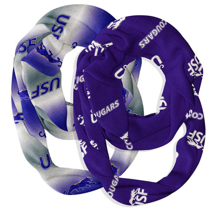 Sioux Falls Cougars Vive La Fete All Over Logo Collegiate Women Set of 2 Light Weight Ultra Soft Infinity Scarfs