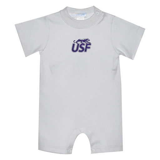 Sioux Falls Cougars USF Embroidered White Knit Short Sleeve Boys Romper