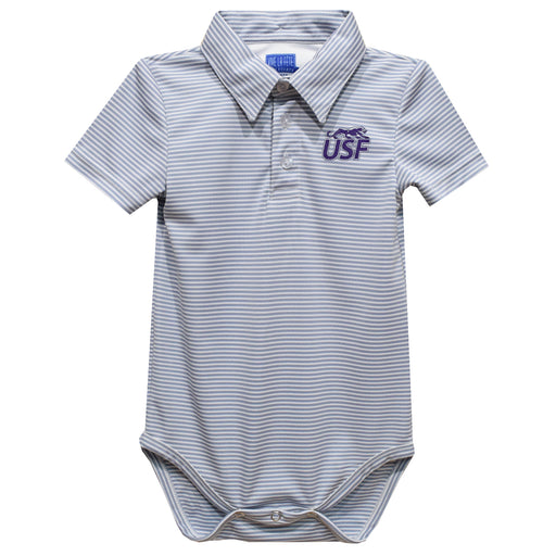 Sioux Falls Cougars USF Embroidered Gray Stripe Knit Polo Onesie