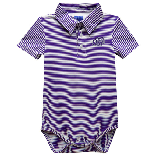 Sioux Falls Cougars USF Embroidered Purple Stripes Stripe Knit Polo Onesie