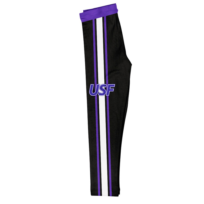 Sioux Falls Cougars USF Vive La Fete Girls Game Day Black with Purple Stripes Leggings Tights