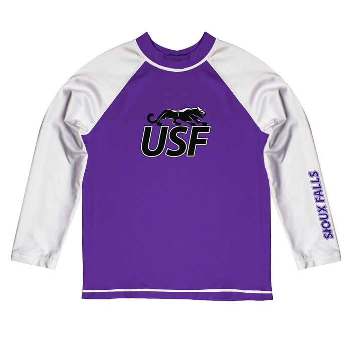 Sioux Falls Cougars USF Vive La Fete Logo Purple White Long Sleeve Raglan Rashguard