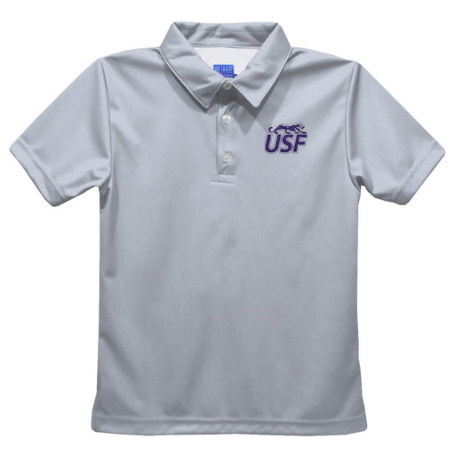 Sioux Falls Cougars USF Embroidered Gray Short Sleeve Polo Box Shirt