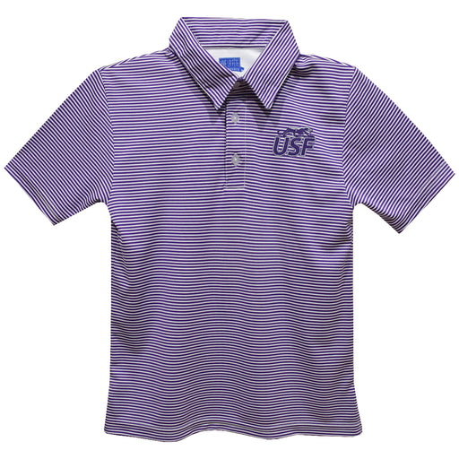 Sioux Falls Cougars USF Embroidered Purple Stripes Short Sleeve Polo Box Shirt
