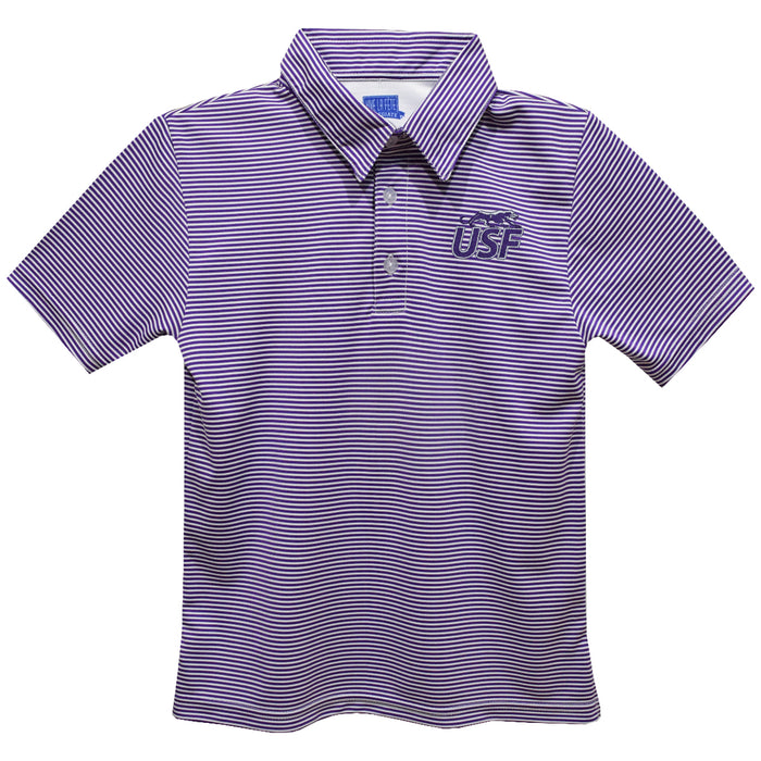 Sioux Falls Cougars USF Embroidered Purple Stripes Short Sleeve Polo Box Shirt