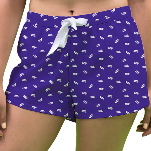 Sioux Falls Cougars Vive La Fete Game Day All Over Logo Women Purple Lounge Shorts