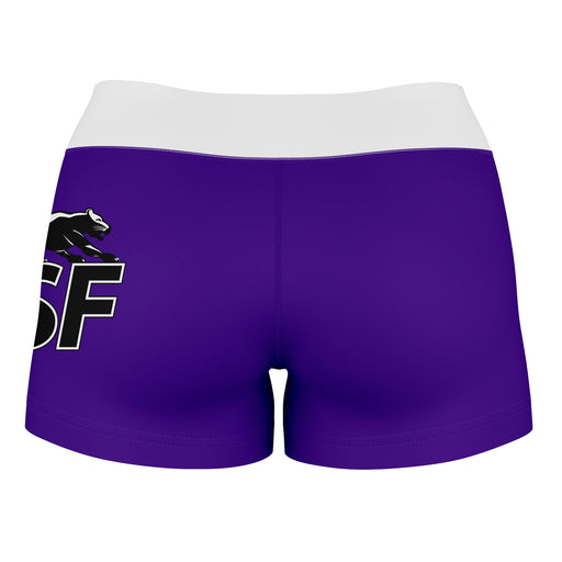 Sioux Falls Cougars Vive La Fete Logo on Thigh & Waistband Purple White Women Yoga Booty Workout Shorts 3.75 Inseam - Vive La Fête - Online Apparel Store