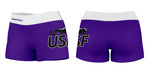 Sioux Falls Cougars Vive La Fete Logo on Thigh & Waistband Purple White Women Yoga Booty Workout Shorts 3.75 Inseam - Vive La Fête - Online Apparel Store