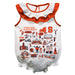 Syracuse Orange  White Hand Sketched Vive La Fete Impressions Artwork Sleeveless Ruffle Onesie Bodysuit