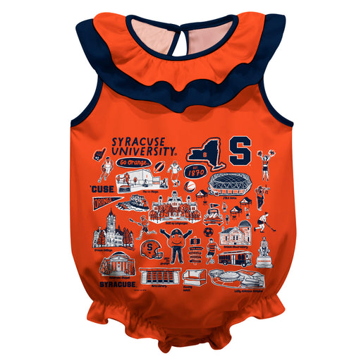Syracuse Orange  Orange Hand Sketched Vive La Fete Impressions Artwork Sleeveless Ruffle Onesie Bodysuit