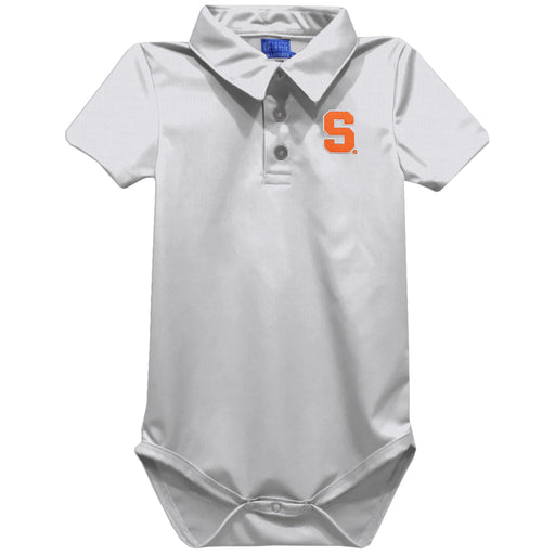 Syracuse Orange Embroidered White Solid Knit Polo Onesie