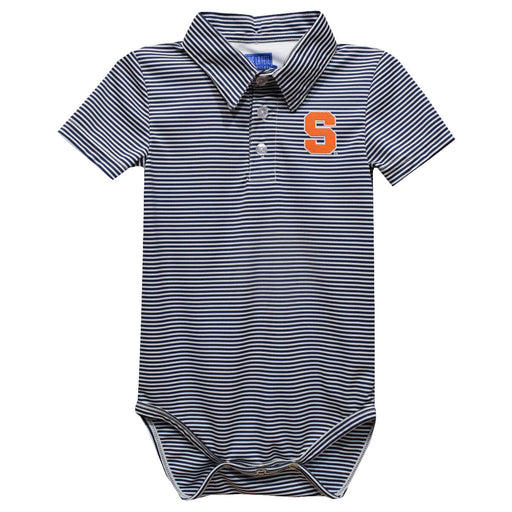 Syracuse Orange Embroidered Navy Stripe Knit Boys Polo Bodysuit