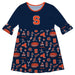 Syracuse Orange 3/4 Sleeve Solid Blue Repeat Print Hand Sketched Vive La Fete Impressions Artwork on Skirt