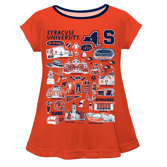 Syracuse Orange Hand Sketched Vive La Fete Impressions Artwork Orange Short Sleeve Top