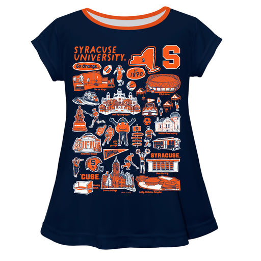 Syracuse Orange Hand Sketched Vive La Fete Impressions Artwork Blue Short Sleeve Top