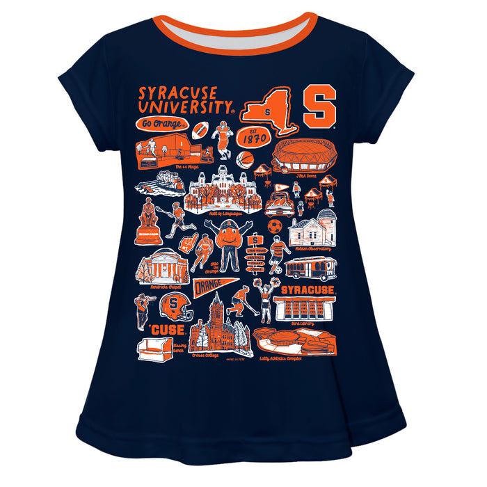 Syracuse Orange Hand Sketched Vive La Fete Impressions Artwork Blue Short Sleeve Top