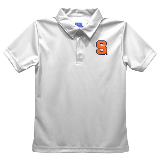Syracuse Orange Embroidered White Short Sleeve Polo Box Shirt