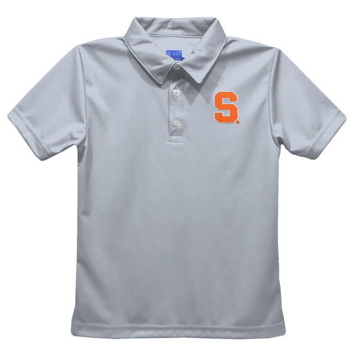 Syracuse Orange Embroidered Gray Short Sleeve Polo Box Shirt