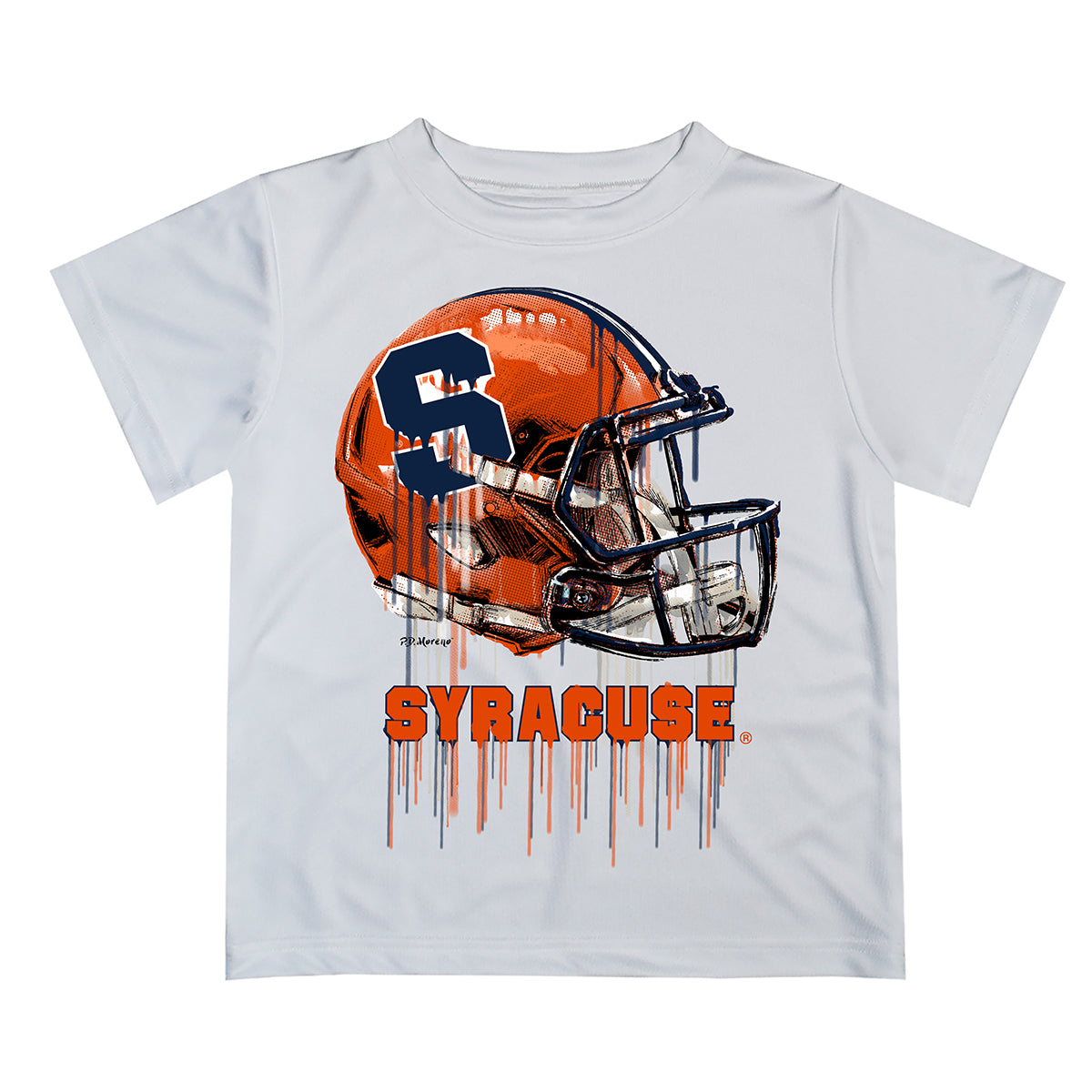Syracuse Orange Original Dripping Football Helmet T-Shirt by White - 18M - High Quality Apparels