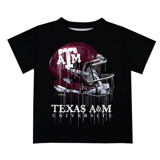 Texas A&M Aggies Original Dripping Football Helmet Black T-Shirt by Vive La Fete