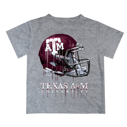 Texas A&M Aggies Original Dripping Football Helmet Heather Gray T-Shirt by Vive La Fete