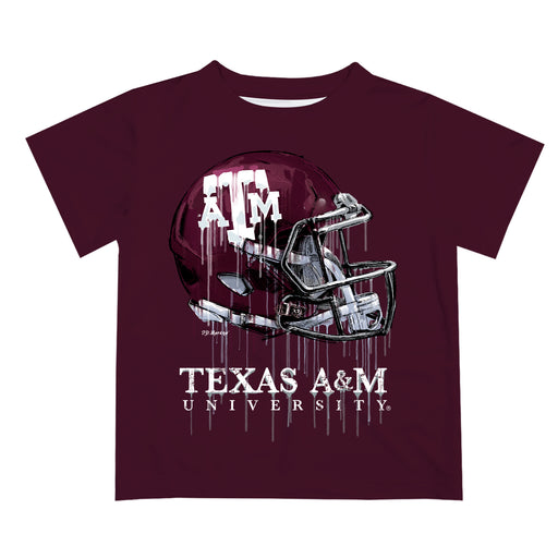Texas A&M Aggies Original Dripping Football Helmet Maroon T-Shirt by Vive La Fete