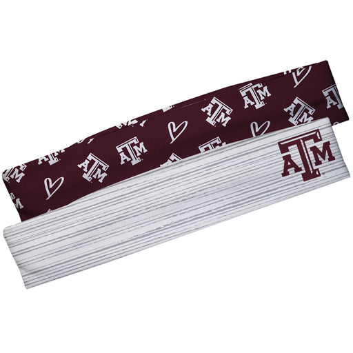 Texas AM White Solid And Maroon Repeat Logo Headband Set