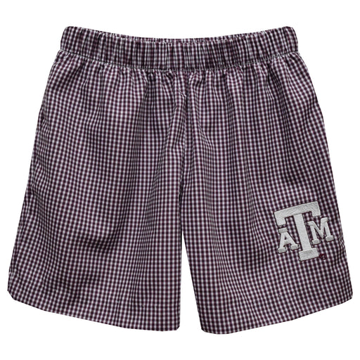 Texas A&M Aggies Embroidered Maroon Gingham Pull On Short