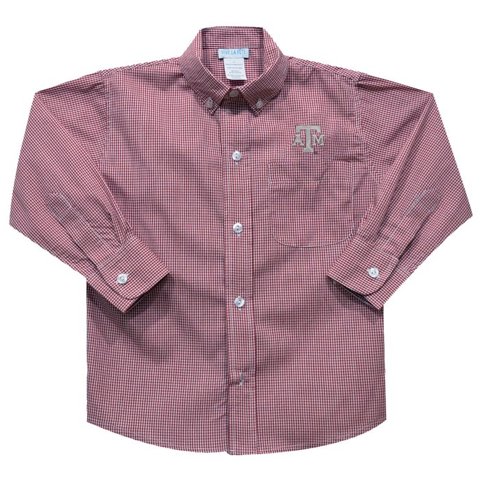 Texas A&M Aggies Embroidered Maroon Gingham Long Sleeve Button Down Shirt