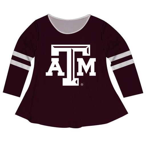 Texas AM Big Logo Maroon Stripes Long Sleeve Girls Laurie Top - Vive La Fête - Online Apparel Store