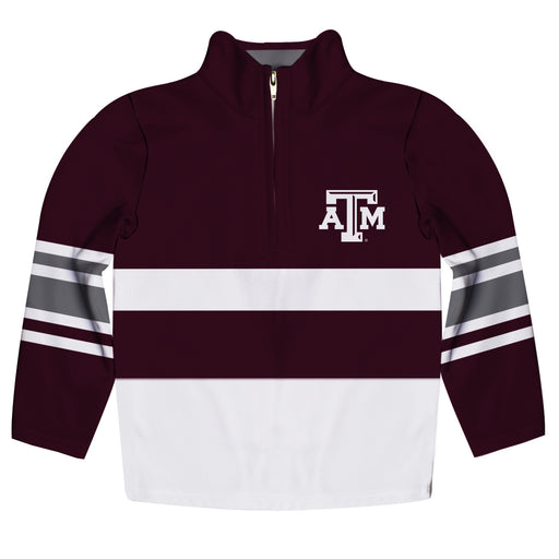 Texas A&M Logo Stripes Maroon Long Sleeve Quarter Zip Sweatshirt - Vive La Fête - Online Apparel Store