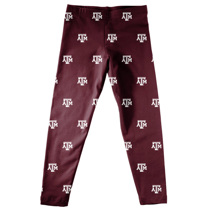 Texas A&M Aggies Vive La Fete Girls Game Day All Over Logo Elastic Waist Classic Play Maroon Leggings Tights - Vive La Fête - Online Apparel Store