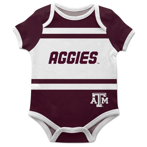 Texas A&M Aggies Block Stripe Maroon Short Sleeve Onesie - Vive La Fête - Online Apparel Store