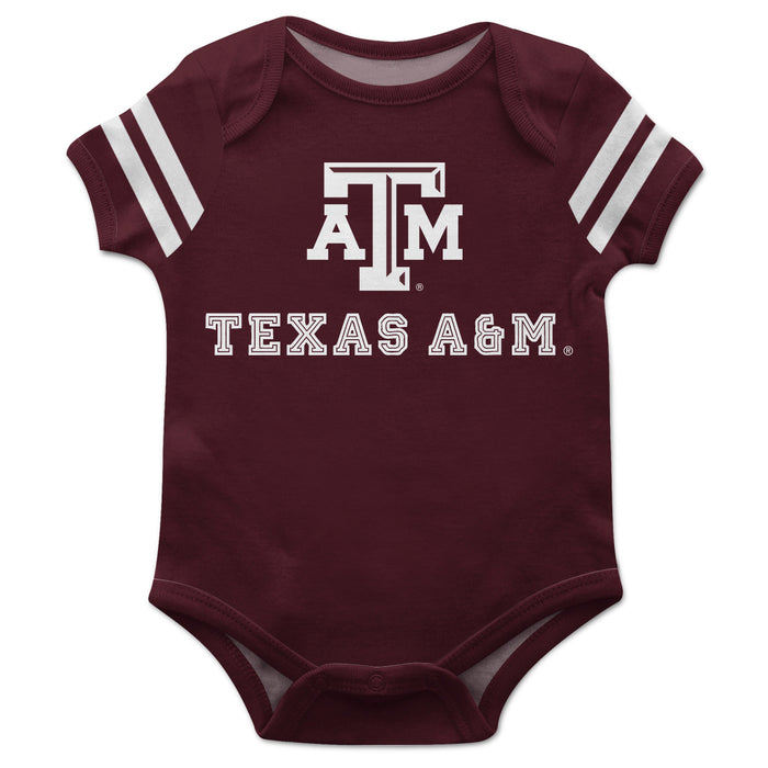 Texas AM Aggies Maroon Short Sleeve Onesie With White Stripes - Vive La Fête - Online Apparel Store
