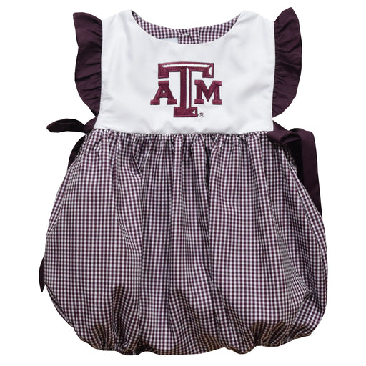 Texas AM Aggies Embroidered Maroon Gingham Girls Bubble
