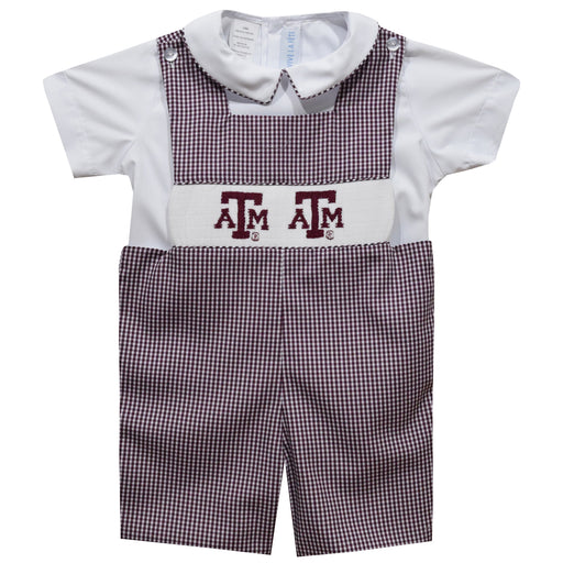 Texas A&M Aggies Smocked Maroon Ginghan Jon Jon and short Sleeve White Shirt - Vive La Fête - Online Apparel Store