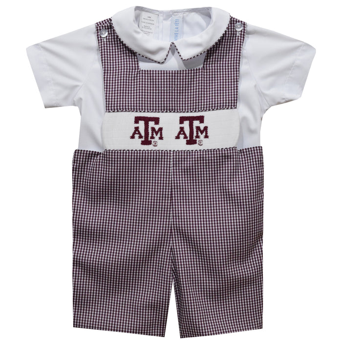 Texas A&M Aggies Smocked Maroon Ginghan Jon Jon and short Sleeve White Shirt - Vive La Fête - Online Apparel Store