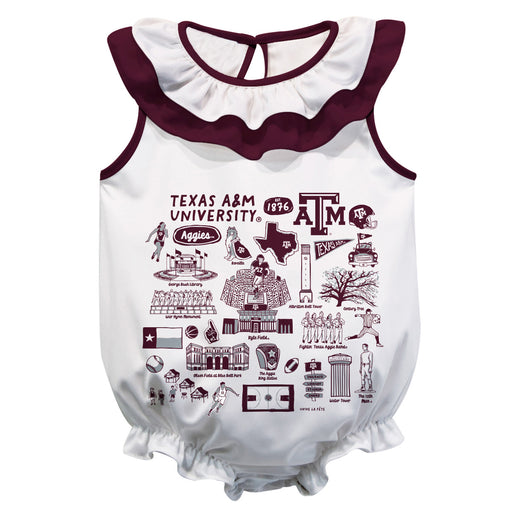 Texas A&M Aggies  White Hand Sketched Vive La Fete Impressions Artwork Sleeveless Ruffle Onesie Bodysuit