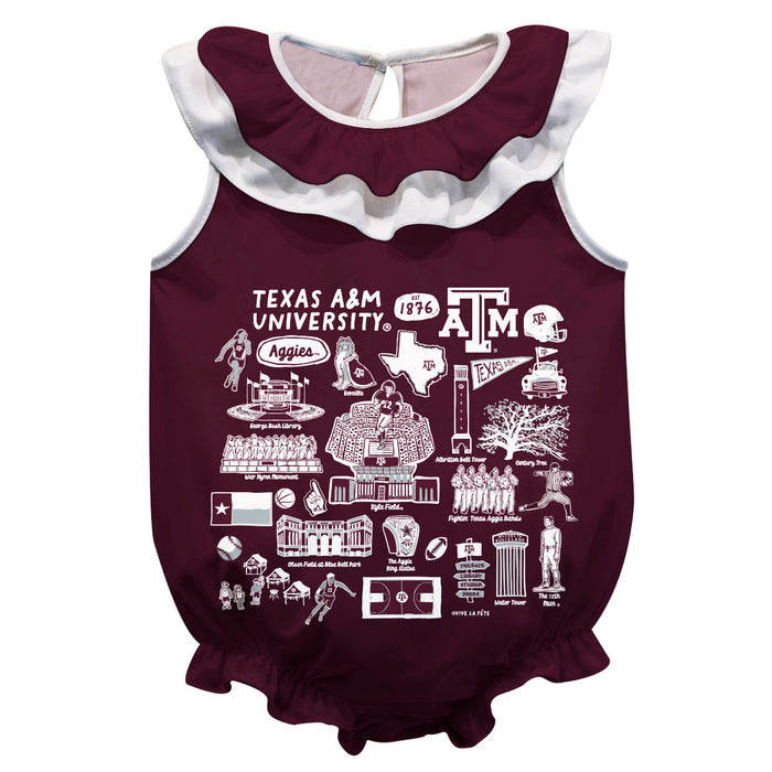 Texas A&M Aggies  Aggie Maroon Hand Sketched Vive La Fete Impressions Artwork Sleeveless Ruffle Onesie Bodysuit