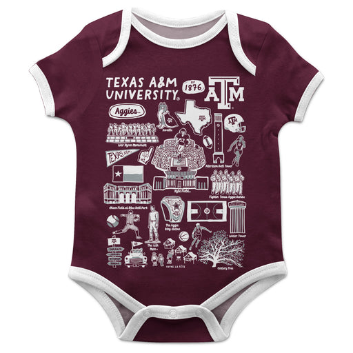 Texas A&M Aggies Hand Sketched Vive La Fete Impressions Artwork Infant Aggie Maroon Short Sleeve Onesie Bodysuit