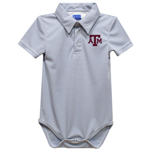Texas A&M Aggies Embroidered Gray Stripe Knit Boys Polo Bodysuit
