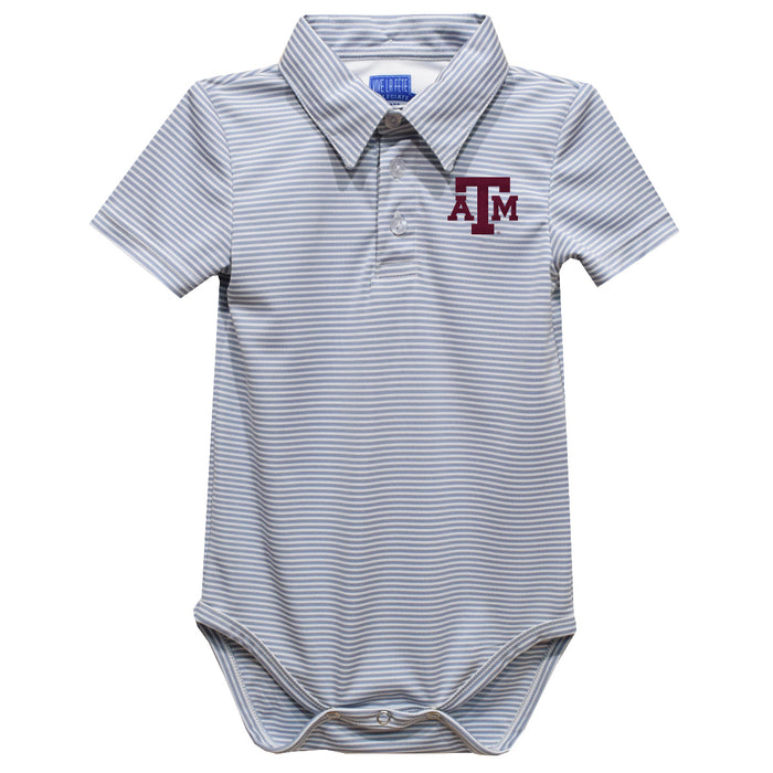 Texas A&M Aggies Embroidered Gray Stripe Knit Boys Polo Bodysuit