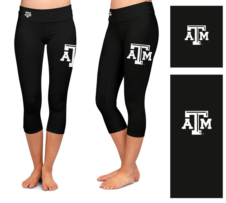 Texas A&M Aggies Vive La Fete Game Day Collegiate Large Logo on Thigh and Waist Girls Black Capri Leggings - Vive La Fête - Online Apparel Store