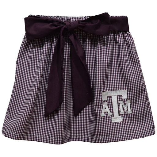Texas AM Aggies Embroidered Maroon Gingham Skirt with Sash