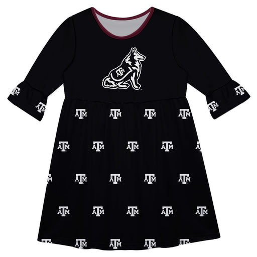 Texas A&M Aggies Vive La Fete Girls Game Day 3/4 Sleeve Solid Black All Over Logo on Skirt
