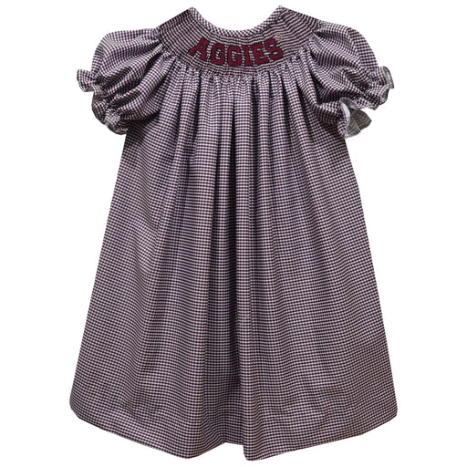 Texas AM Aggies Smocked Maroon Gingham Short Sleeve Bishop