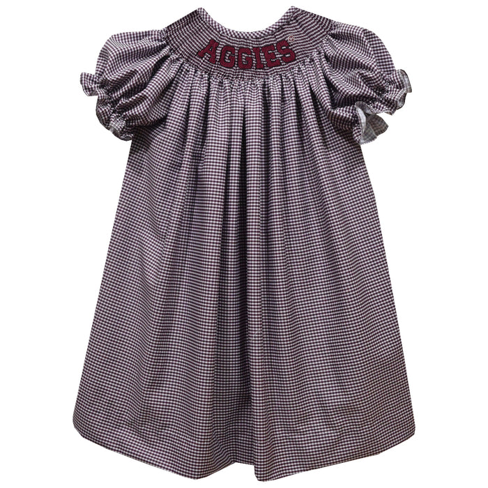 Texas AM Aggies Smocked Maroon Gingham Short Sleeve Bishop