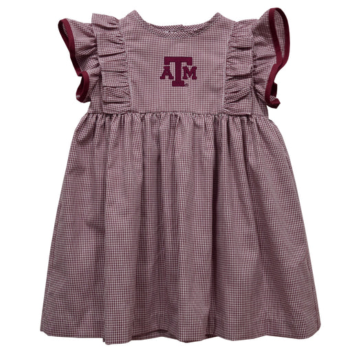 Texas A&M Aggies Embroidered Maroon Gingham Girls Ruffle Dress