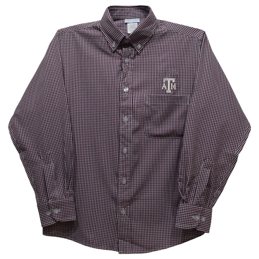 Texas AM Aggies Embroidered Maroon Gingham Long Sleeve Button Down Shirt